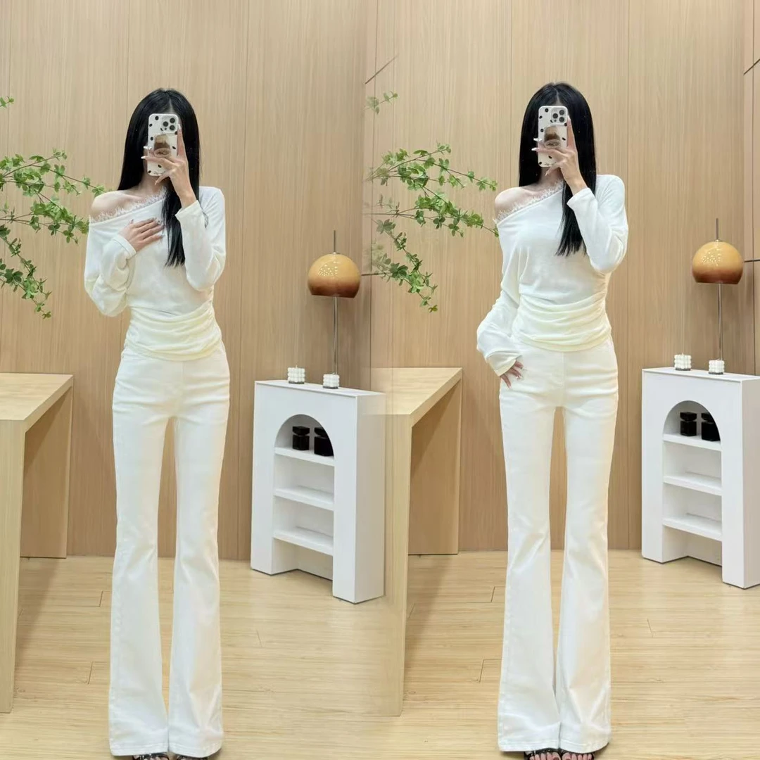 【欣悦高个子】自制白色修身不贴腿设计微喇牛仔裤