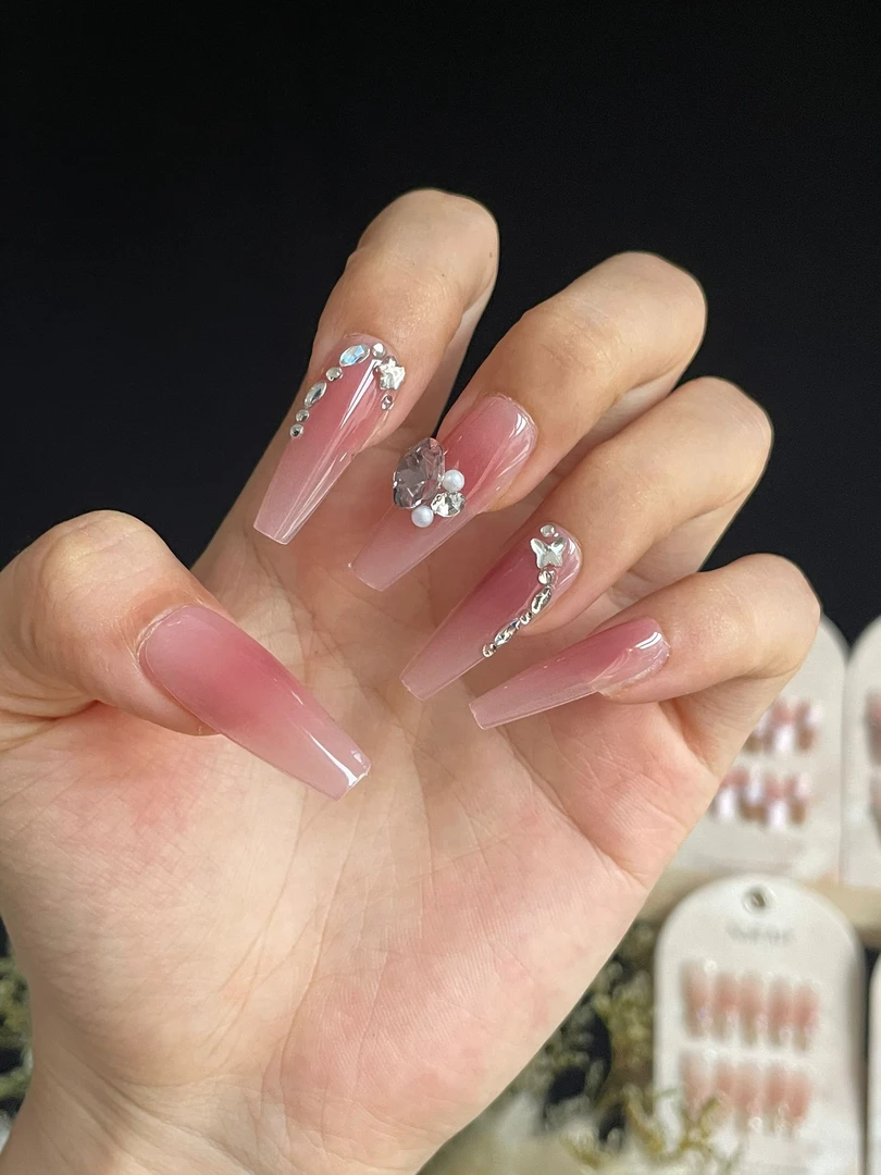 【16】纯手工穿戴甲爆闪钻腮红渐变纯欲高级质感美甲片