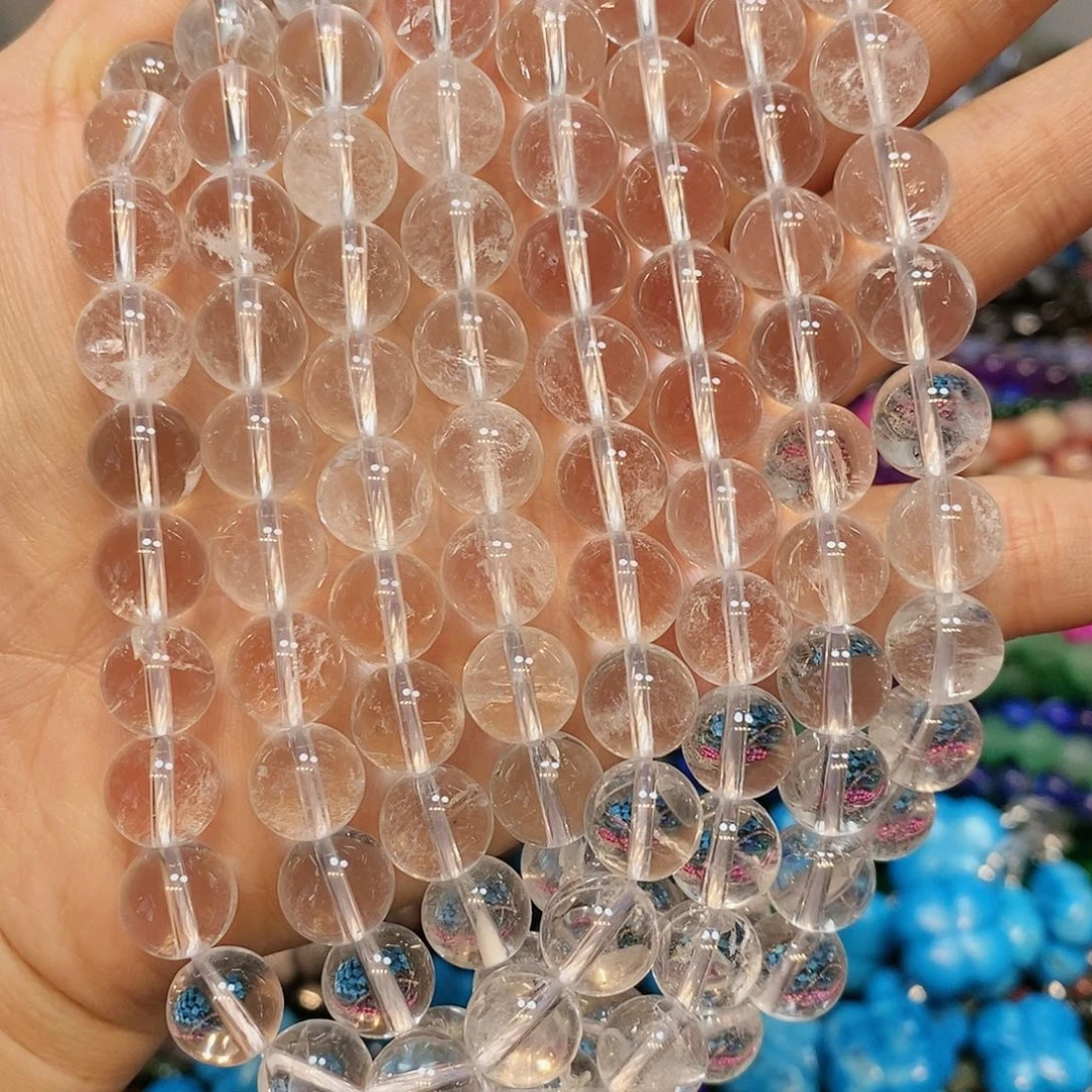 玛瑙/玉髓散珠天然白水晶10mm一条高透