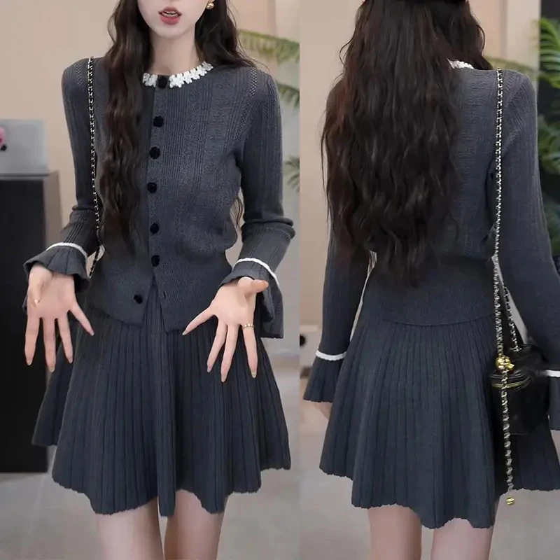 【晚春晓景】法式显瘦针织衫半身裙两件套女士2025秋季新款时尚套装