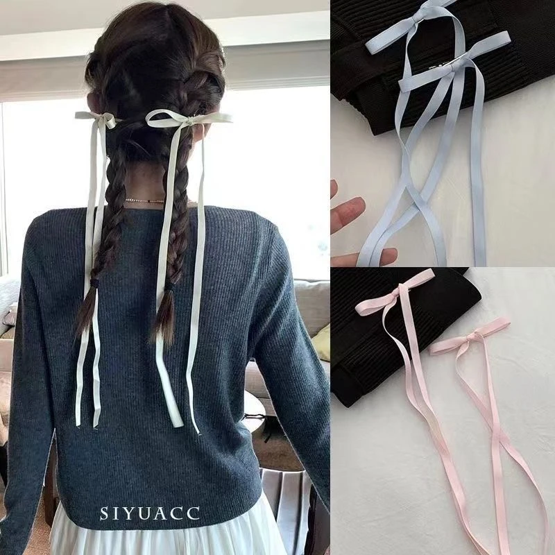 芭蕾风蝴蝶结发夹多巴胺少女侧边夹法式丝带绑发飘带发卡发饰头饰