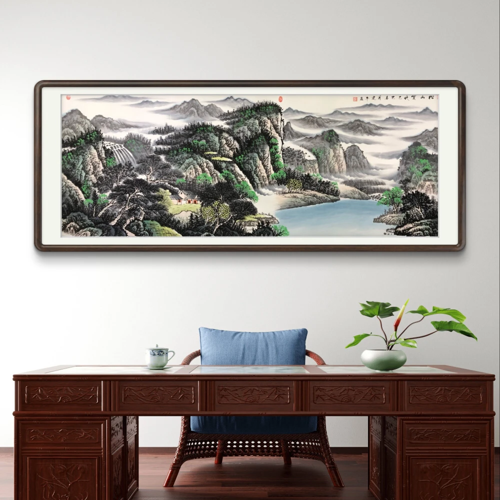 唐建平小六尺青绿山水180x70手绘送拖底无框！