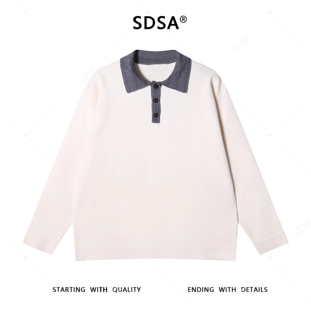 SDSA男士秋冬新款痞帅男装潮牌拼接撞色半纽扣翻领针织衫时尚毛衣