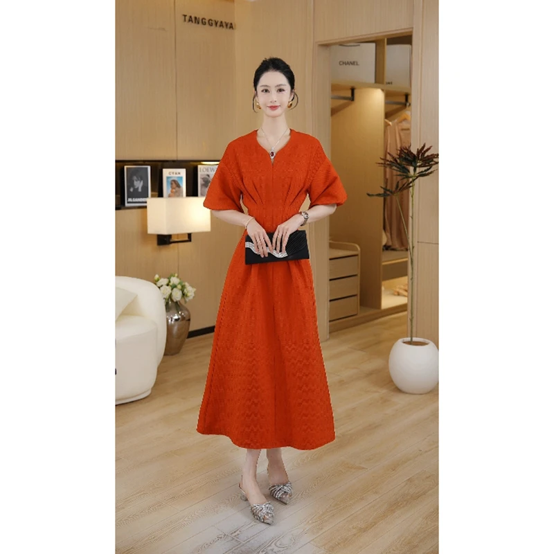 缪斯女神 2025年夏季新款法式风收腰显瘦显高中长连衣裙女