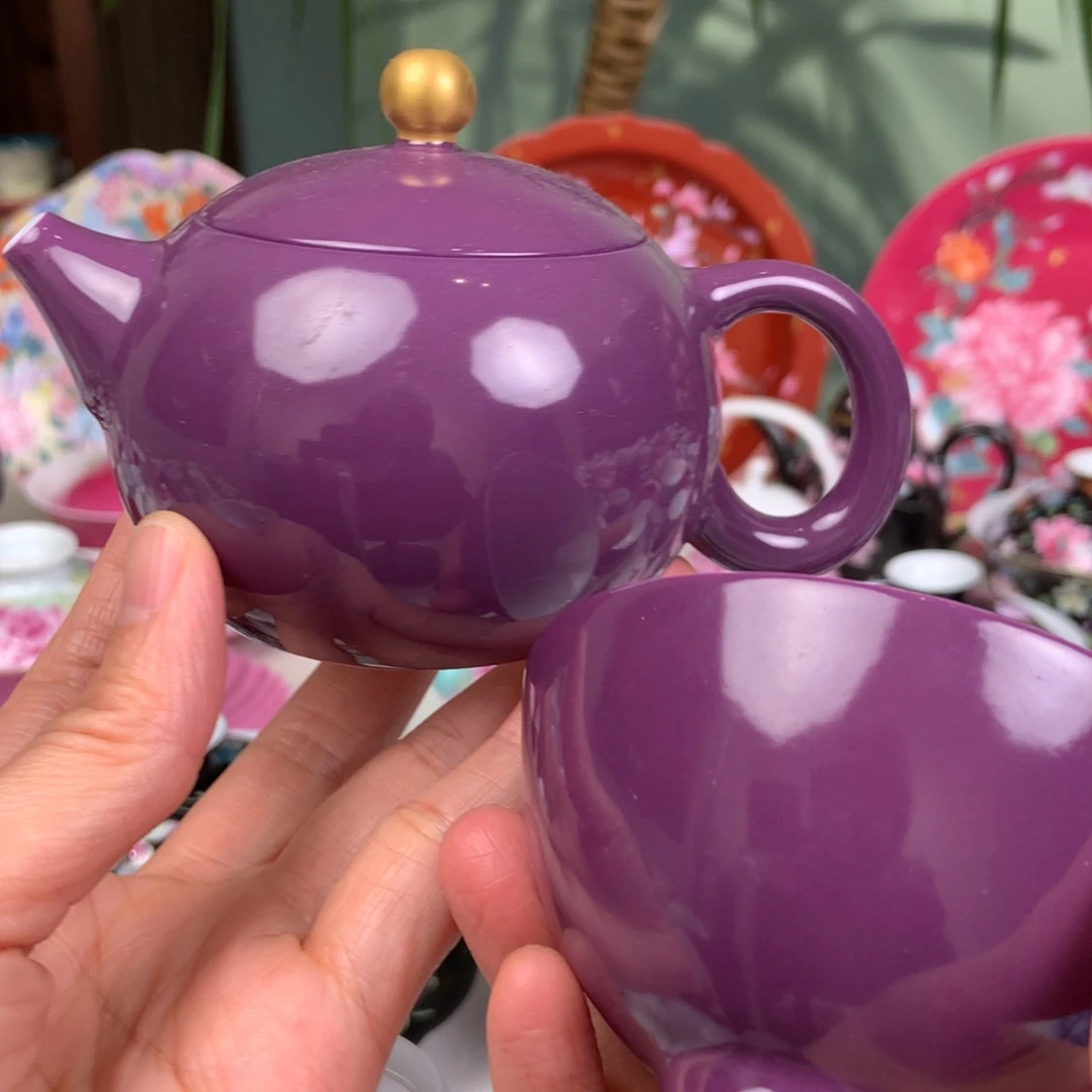陶景德镇陶瓷紫色壶送一支杯子