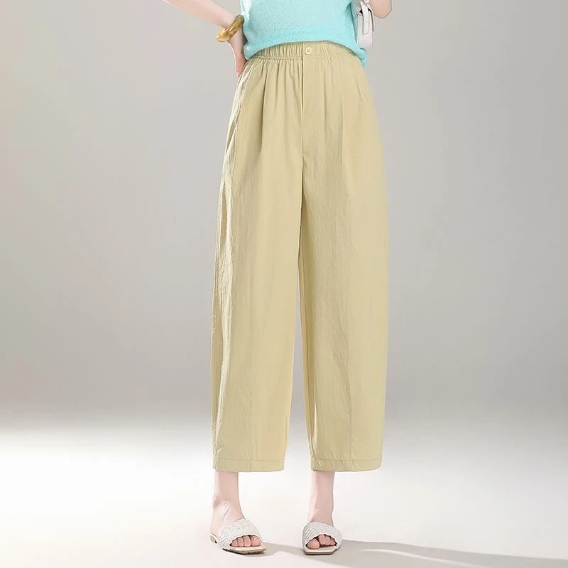 1349巨显瘦抗皱免烫斜纹肌理感高腰显瘦钉扣直筒宽松九分气球裤