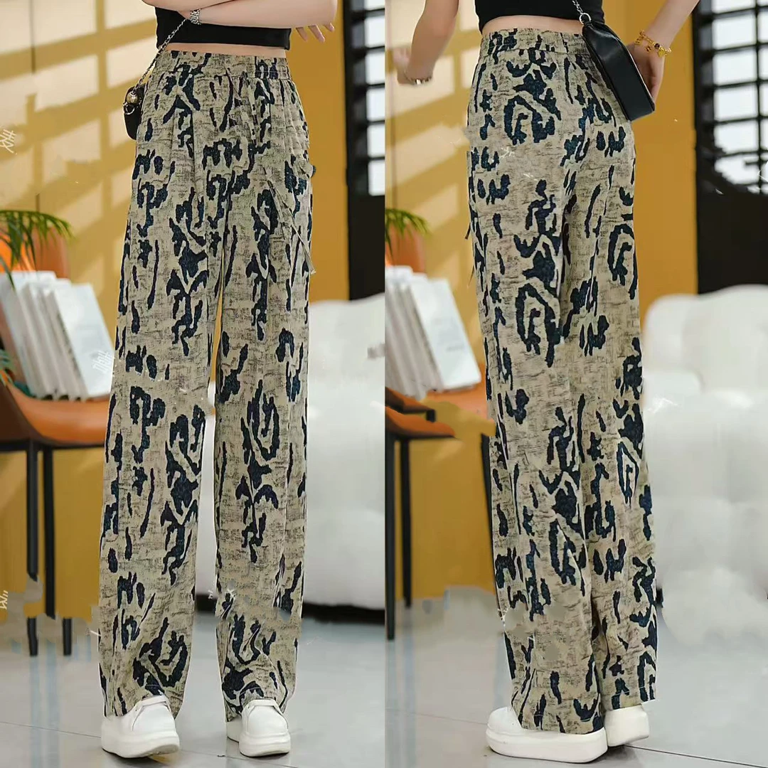 【破价＋运费险】复古印花休闲裤女夏季松紧显瘦气质时髦洋气百搭6墨