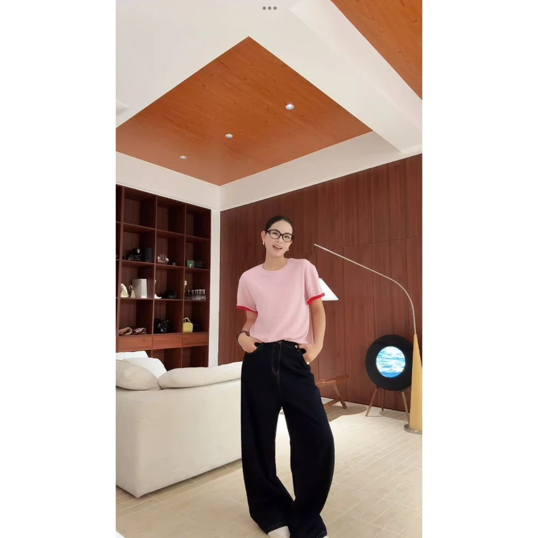 木岸MUAN：《杂志T》定制撞色宽松百搭简约短袖打底上衣女DG3-8989