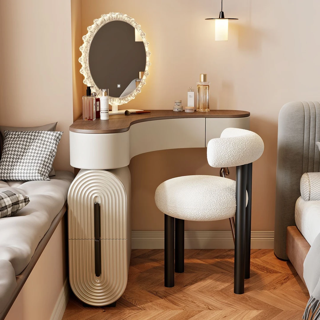 古风极简轻奢卧室小户型梳化妆桌现代简约转角梳妆台床边收纳一体