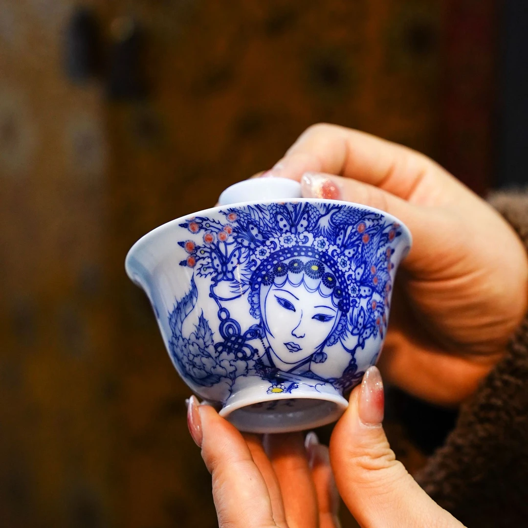 画堂春陶瓷中式霸王别姬盖碗喝茶茶器手绘品茗饮茶手工主人杯茶具