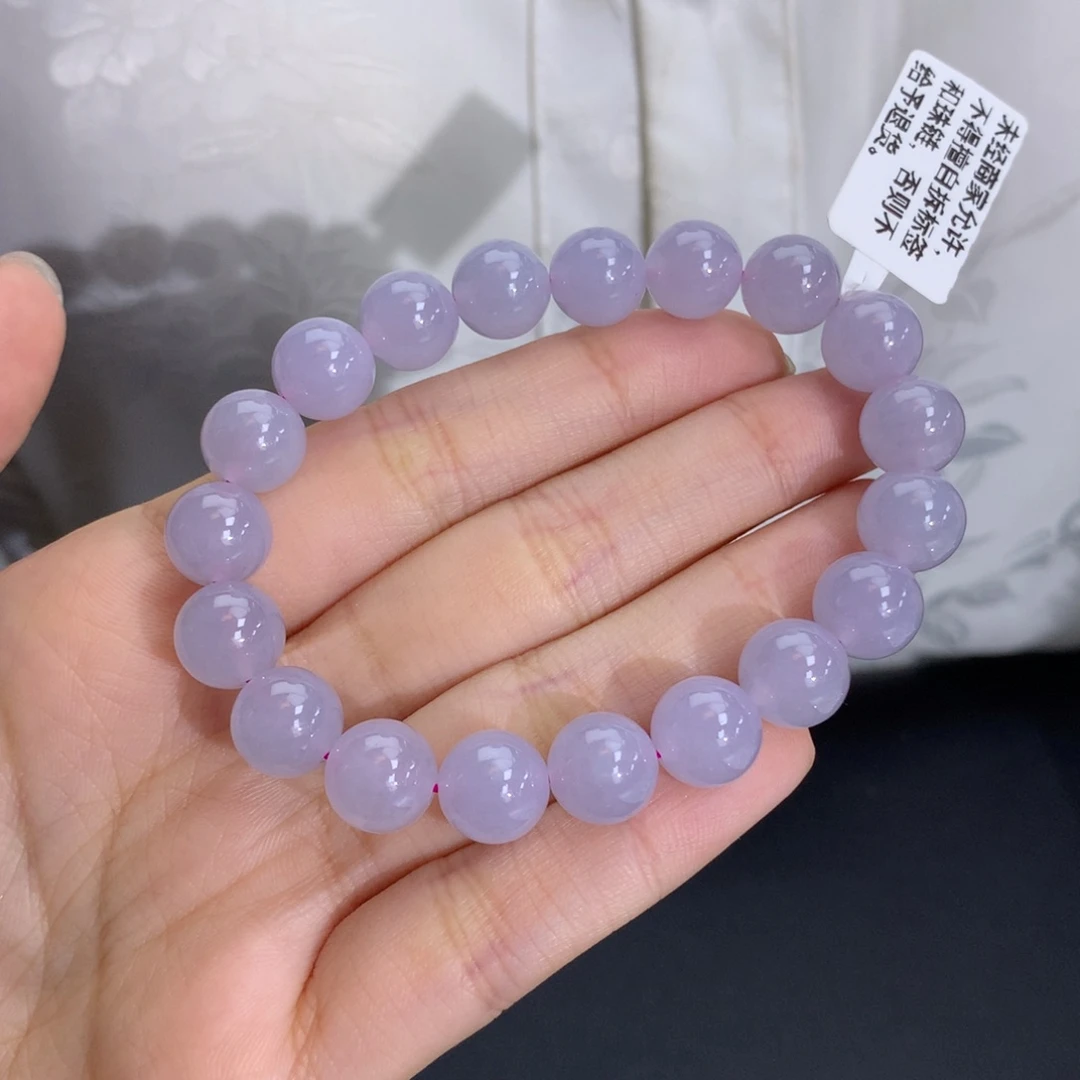 翡翠未镶嵌手串卡10冰润粉紫底