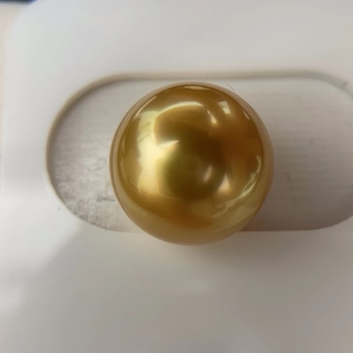 未镶嵌裸珠海水珍珠12.4mm正圆深浓茶金小极光
