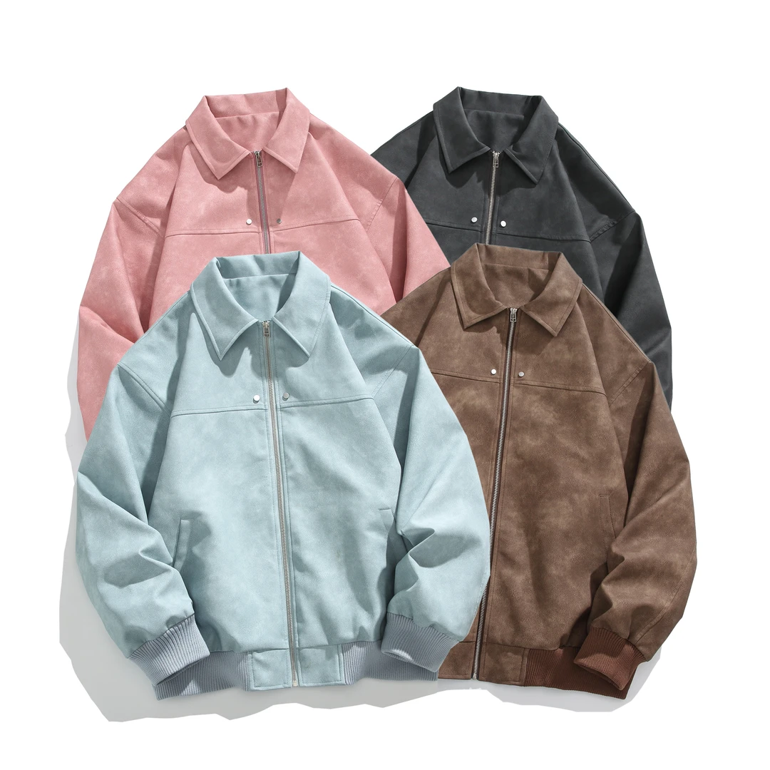 Uoglod美式复古棕色多巴胺皮衣外套美拉德高级感情侣翻领pu夹克