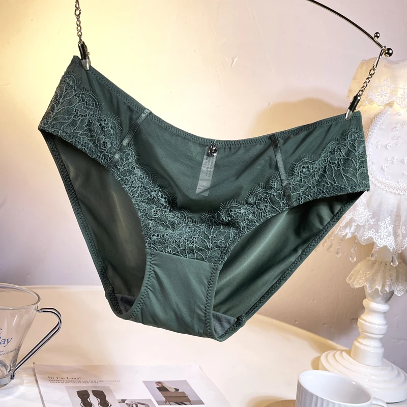 EONMEBIWNT冰丝内裤女蕾丝性感低腰情调纯欲风抗菌裆三角裤衩薄款