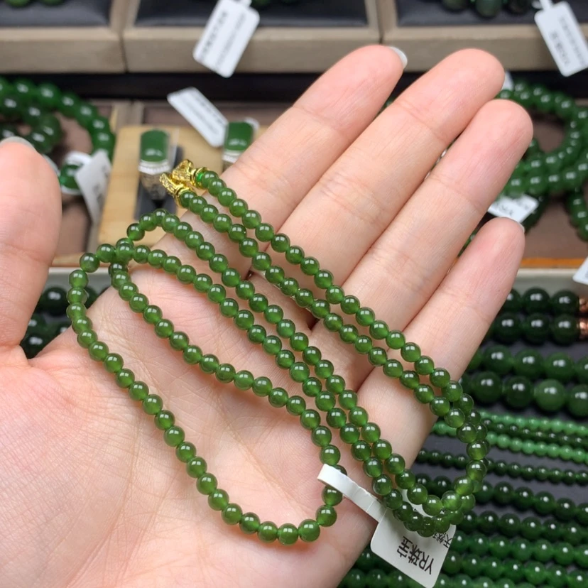 【闪购商品】颈饰未镶嵌和田玉（碧玉）4m辣菠菜绿无黑