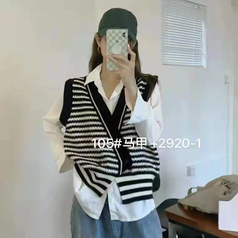 X187春季新款时尚条纹不规则下摆别致无袖马甲