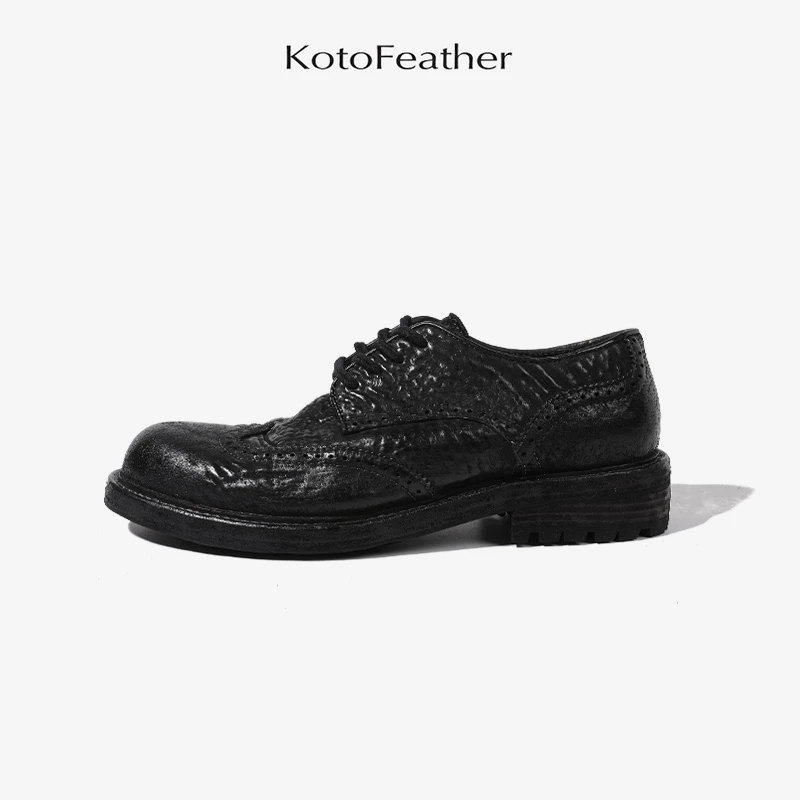 【摩丝怪咖】缩纹马臀皮布洛克雕花德比鞋手工男士休闲皮鞋 T928-3