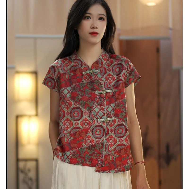 格格--赤伶锦斜襟短袖