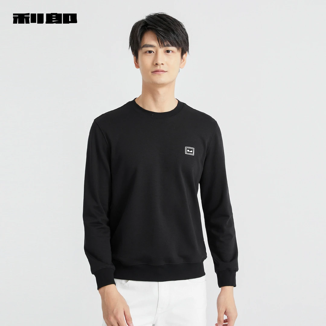 商场同款利郎官方 卫衣男士圆领2025春季新款棉混纺印花长袖T恤男