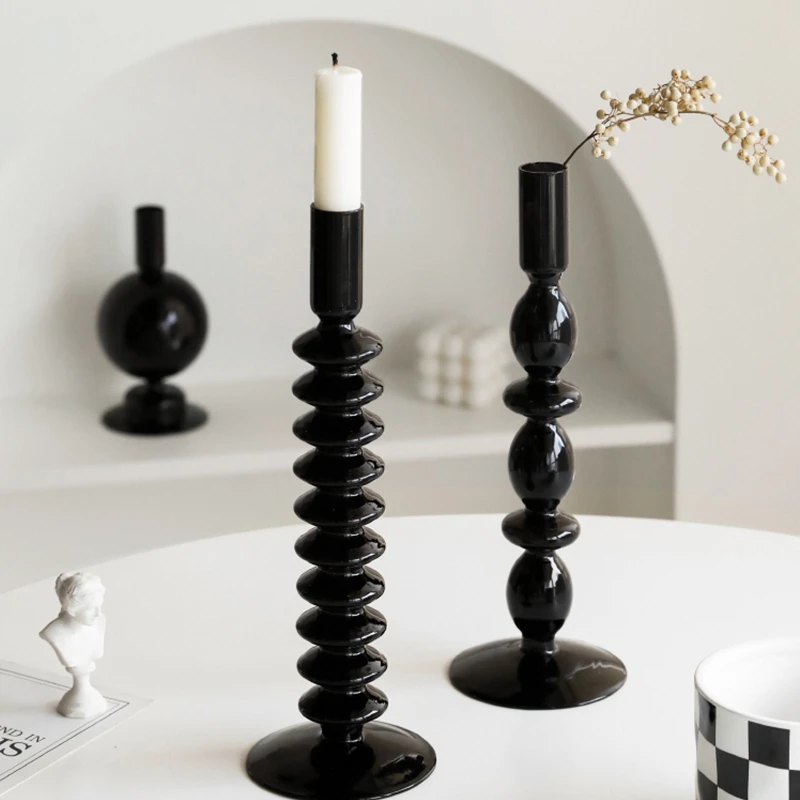 态生活北欧风简约玻璃烛台摆件浪漫烛光晚餐西餐厅家居装饰品