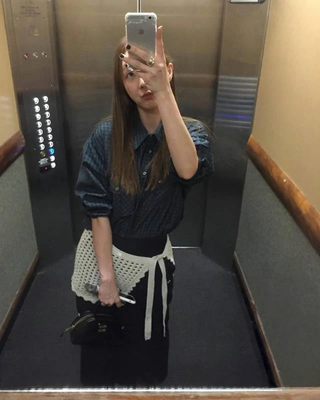 韩货-【午夜的晕染】早秋’复古拼色小众设计感格纹衬衫/7161