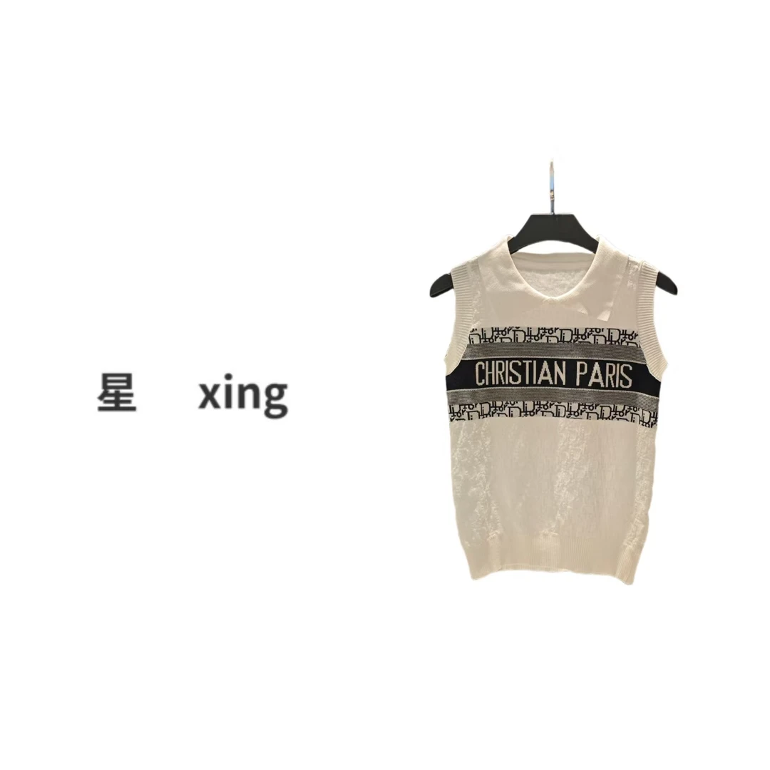 005 D夏装翻领字母提花拼色背心上衣57014