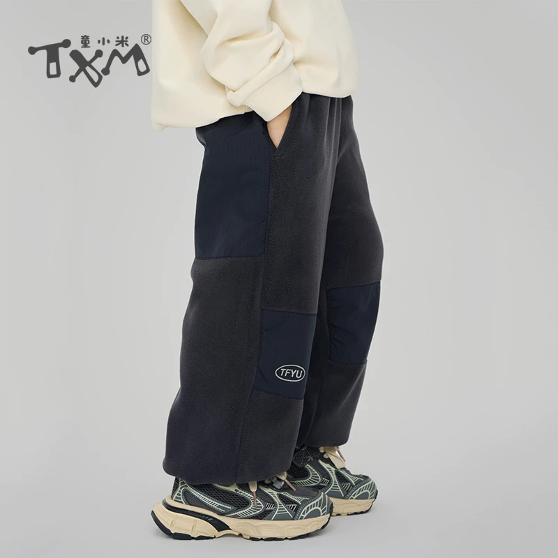 男童加绒长裤山系加厚休闲裤中大童冬季运动裤一体绒儿童冬装裤子