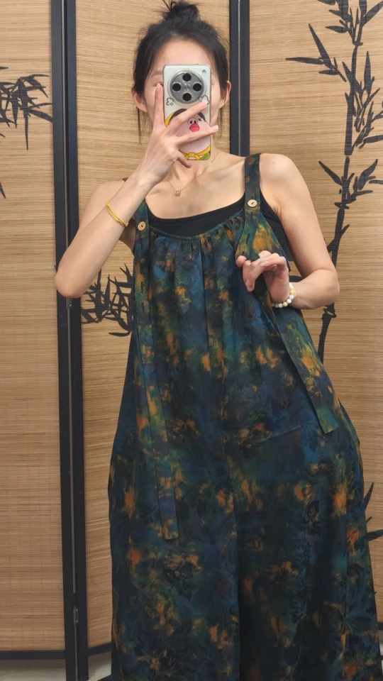 满分桑蚕丝香云纱背带裤