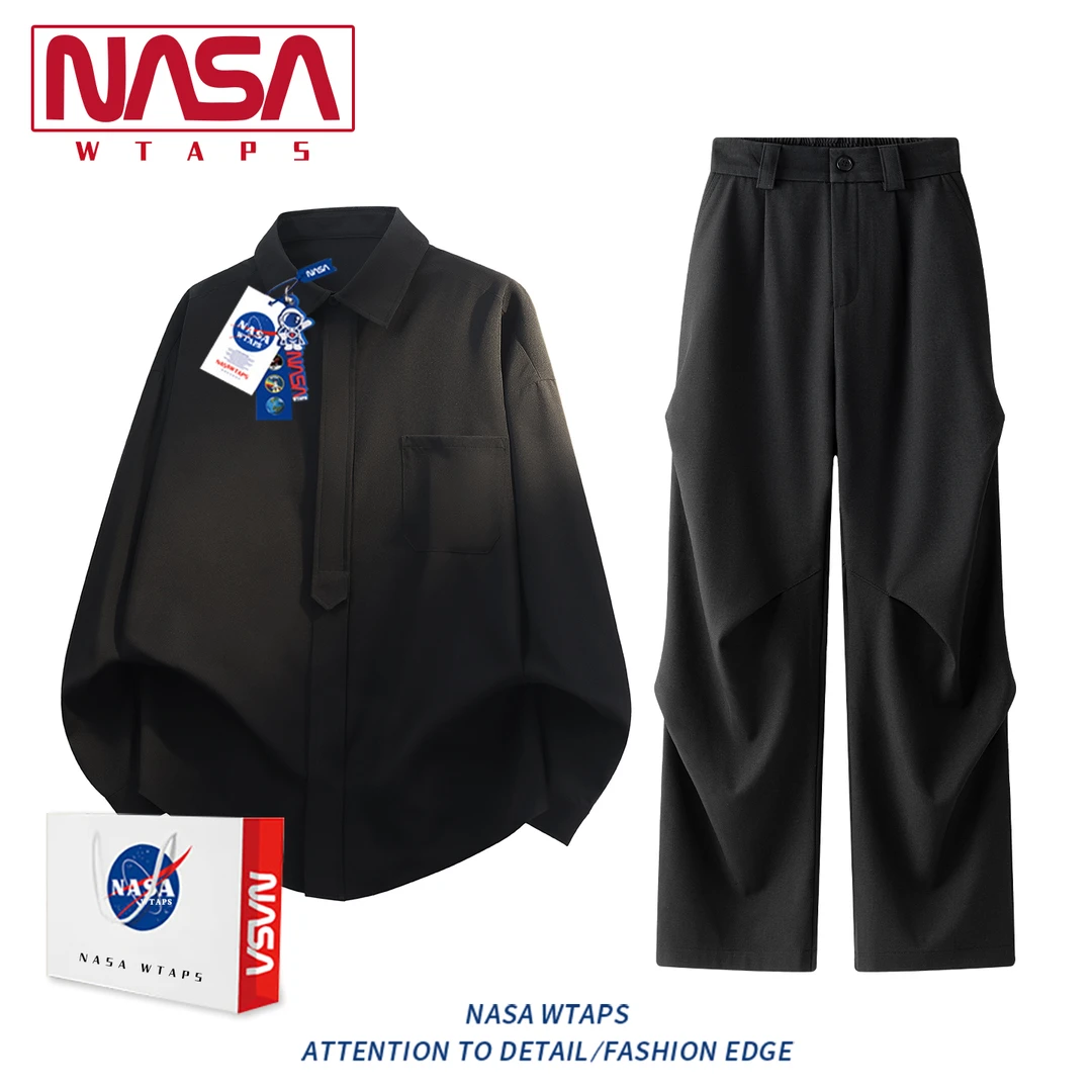 NASA WTAPS美式高级感长袖衬衫套装男款春秋季运动休闲裤两件套男