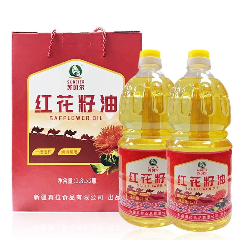 新疆苏贝尔红花籽油礼盒装一级压榨新疆特产食用油 1800ml*2桶/盒