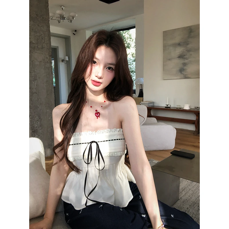 【12YE】纯欲风性感蕾丝花边修身显瘦版抹胸上衣 T0026