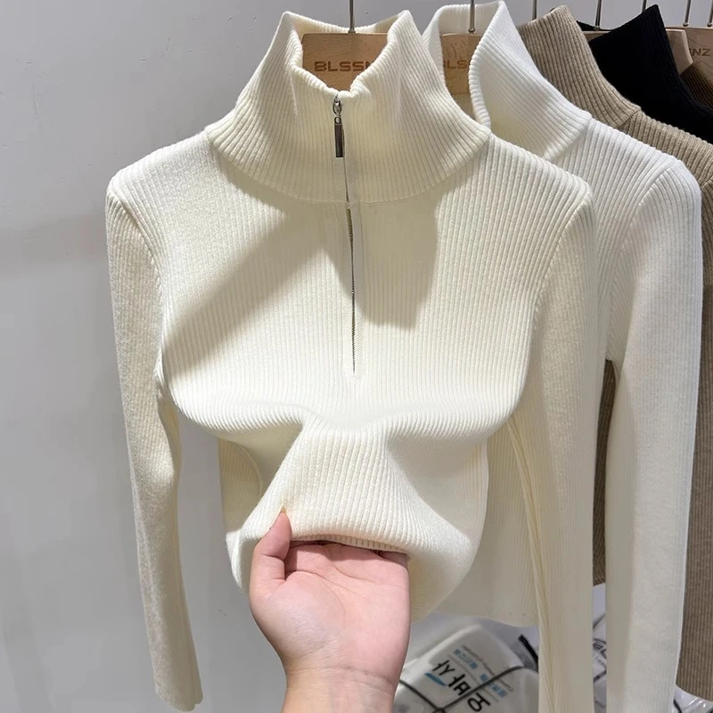 高领拉链针织打底衫女内搭2025新款保暖毛衣设计感小众加厚上衣服