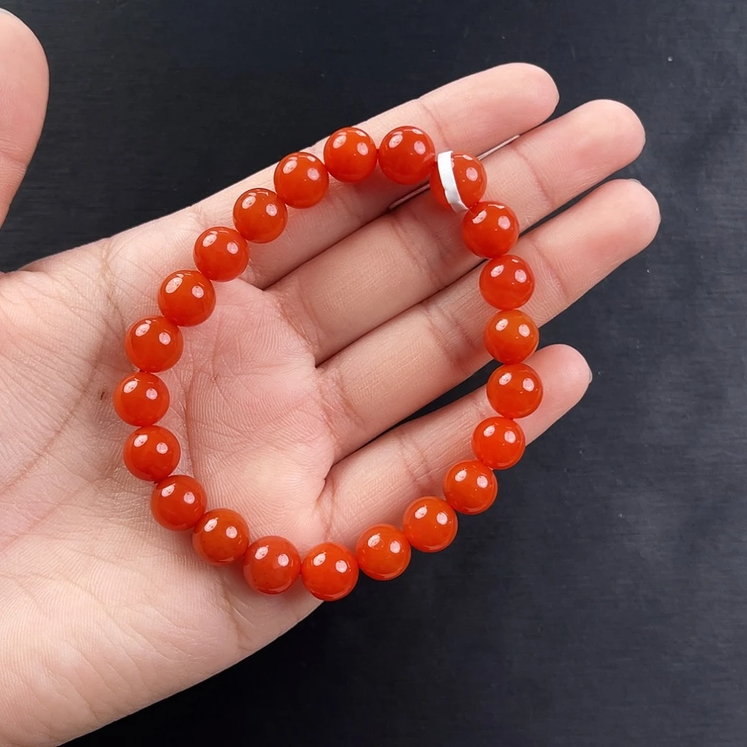 南红玛瑙未镶嵌手链保山滴水洞柿子红单圈9mm