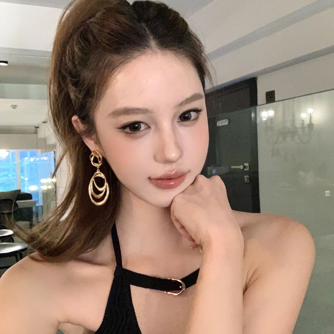 合金耳饰 古早思绪 夸张金色多层圈圈耳环高级感港风气质耳饰女