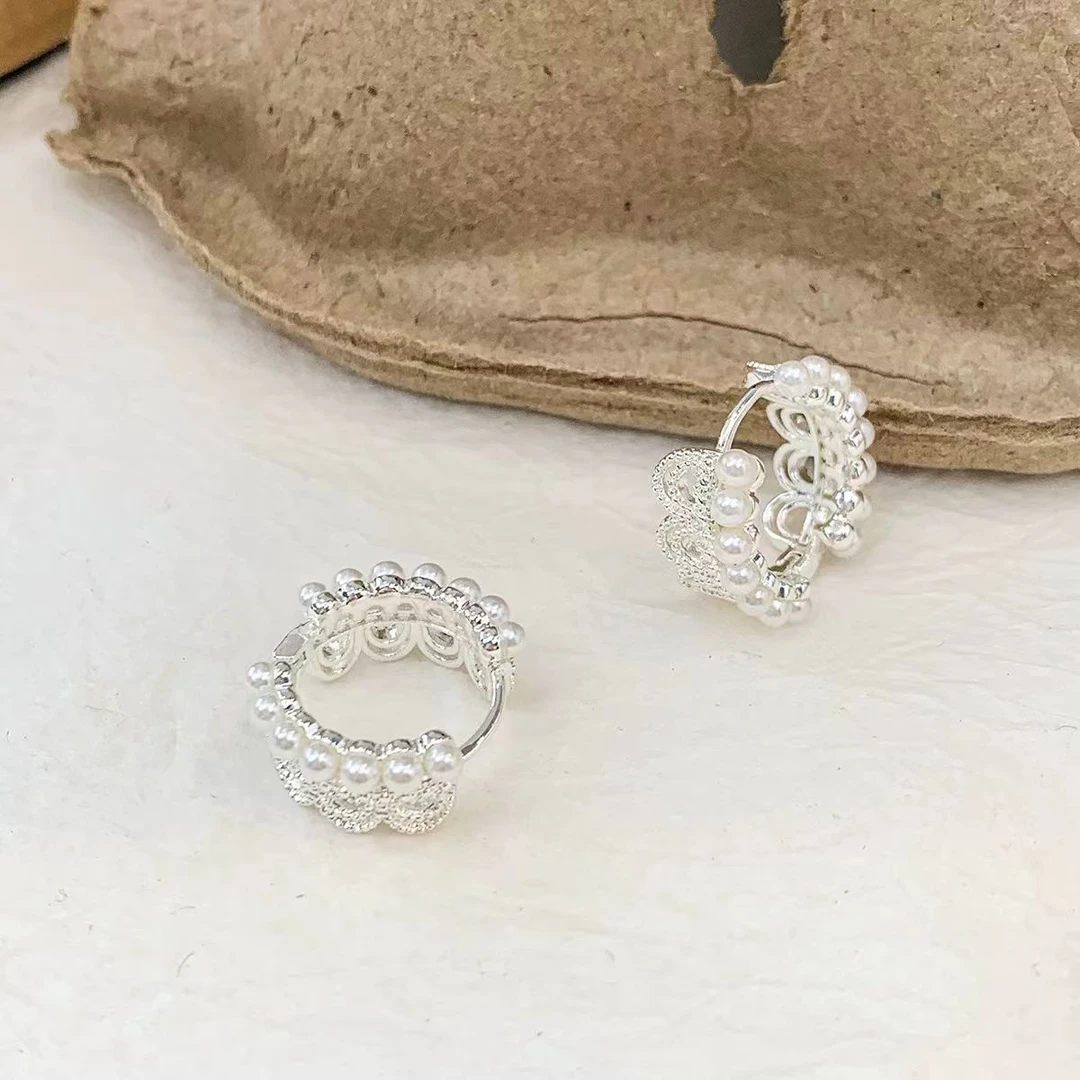 铜合金耳饰 芭蕾风几何形耳环耳扣银色圈圈植物花卉百搭耳饰N2826