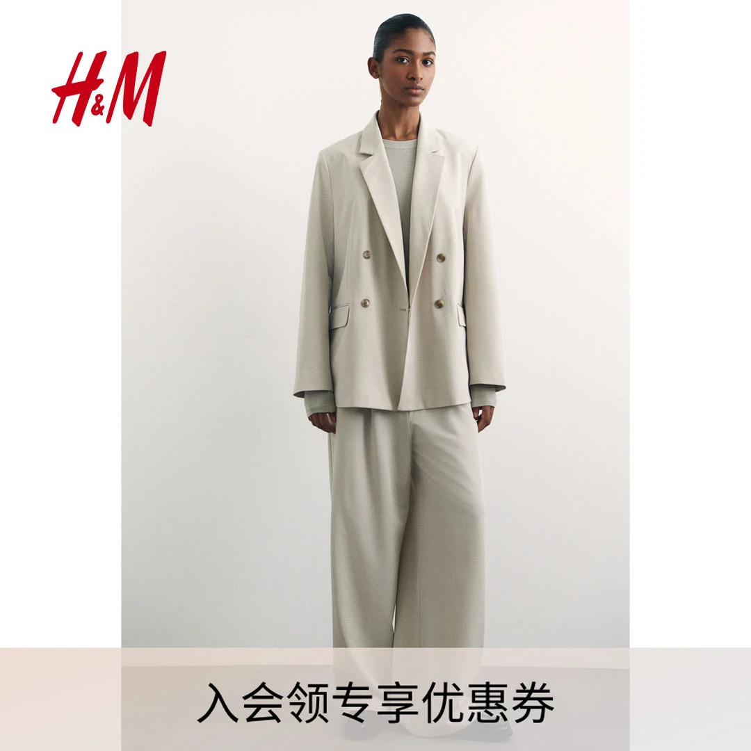 HM女装2025冬新款通勤简约质感中长款双排扣休闲时尚西装1232584