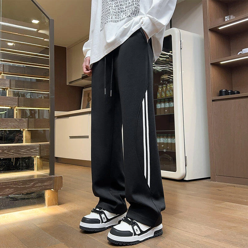 裤子卫裤薄款休闲裤宽松 春季新款 内景大码撞色织带菠萝格长裤