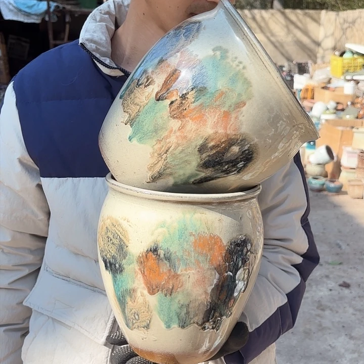 红陶油画口径两个18高度20