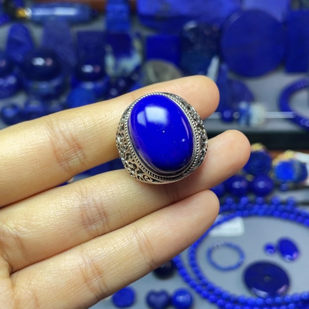 青金石银S925镶嵌戒指(可调节)