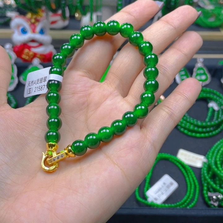 翡翠未镶嵌手链满色手链8
