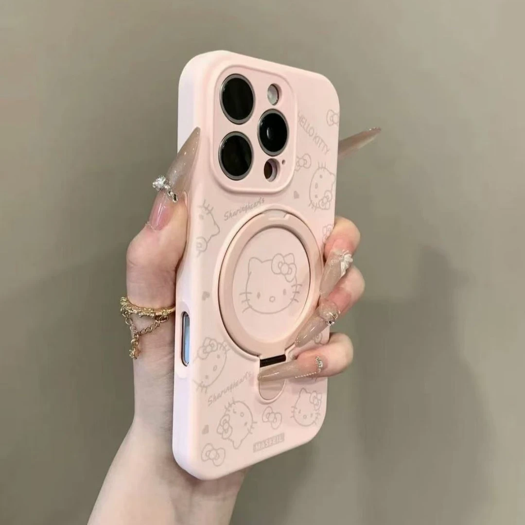 可爱Kitty猫液态矽胶磁吸折叠支架适用iPhone16promax手机保护壳
