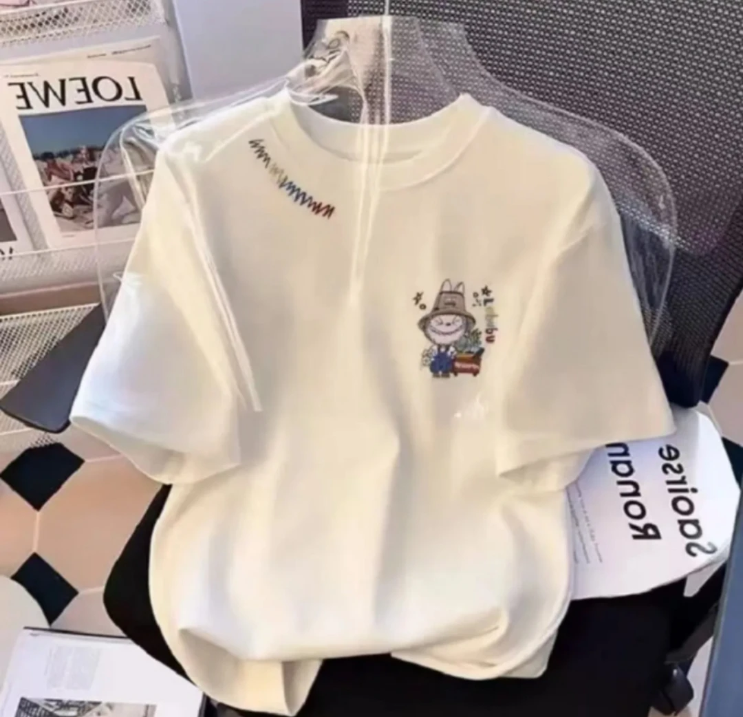 圆领时尚国潮男女情侣同款休闲百搭透气短袖T恤-波浪胸标-拉布布