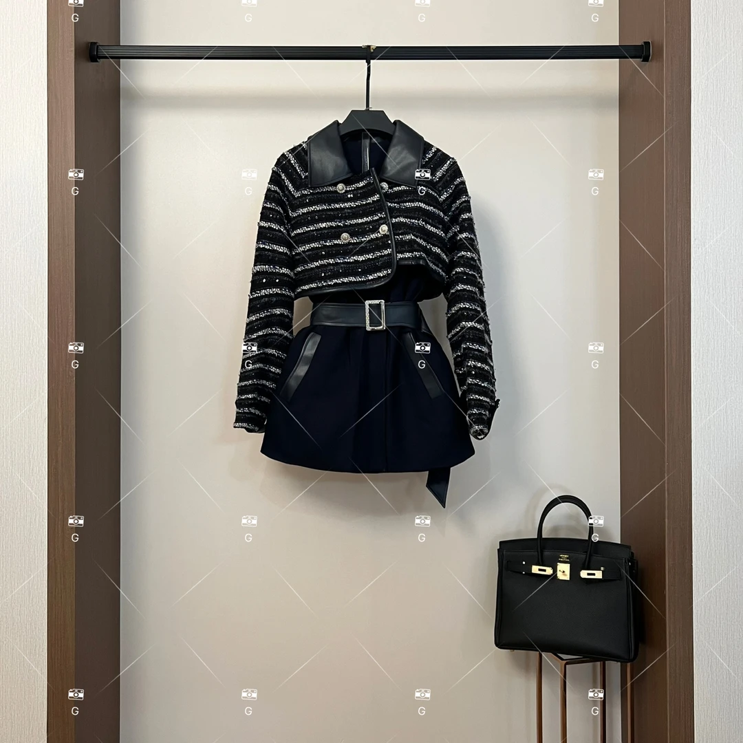 【L姐】秋冬气质小香风时尚设计师中长款外套 QD-2024932