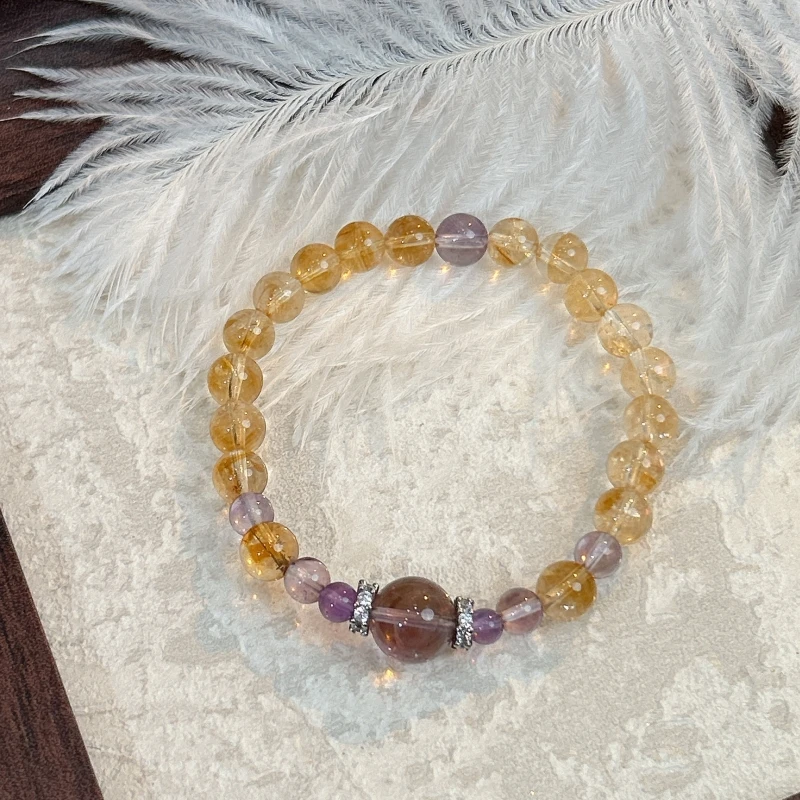 【黄紫cp】天然水晶黄塔晶黄水晶紫水晶原创小众设计