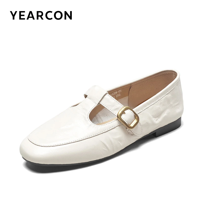 YEARCON/意尔康25秋季羊皮乐福鞋玛丽珍真皮单鞋低跟小皮鞋软面