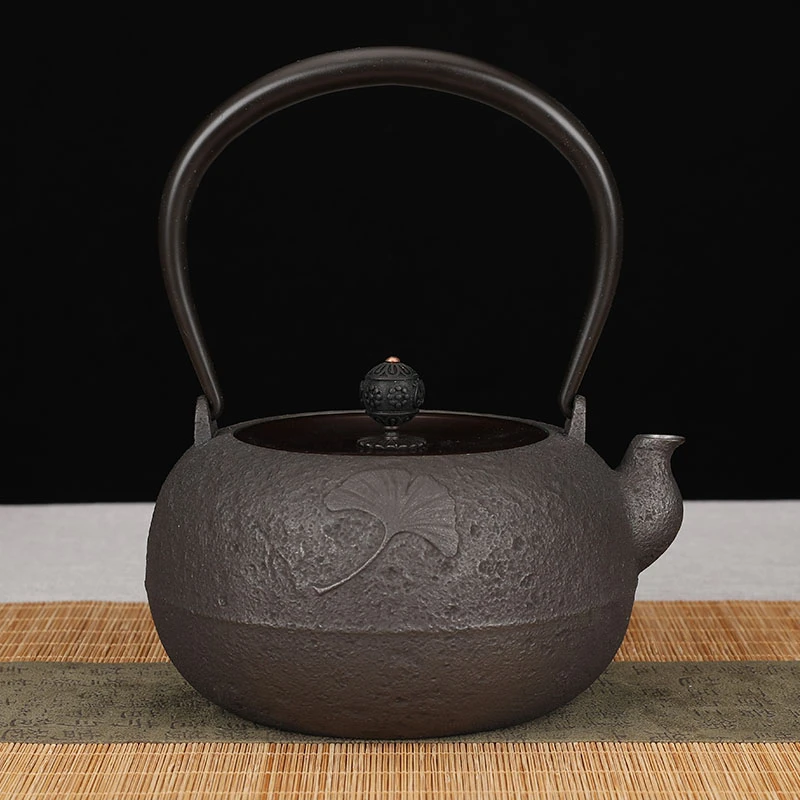 银杏叶烧色1200毫升砂铁壶纯手工烧水泡茶专用失蜡法