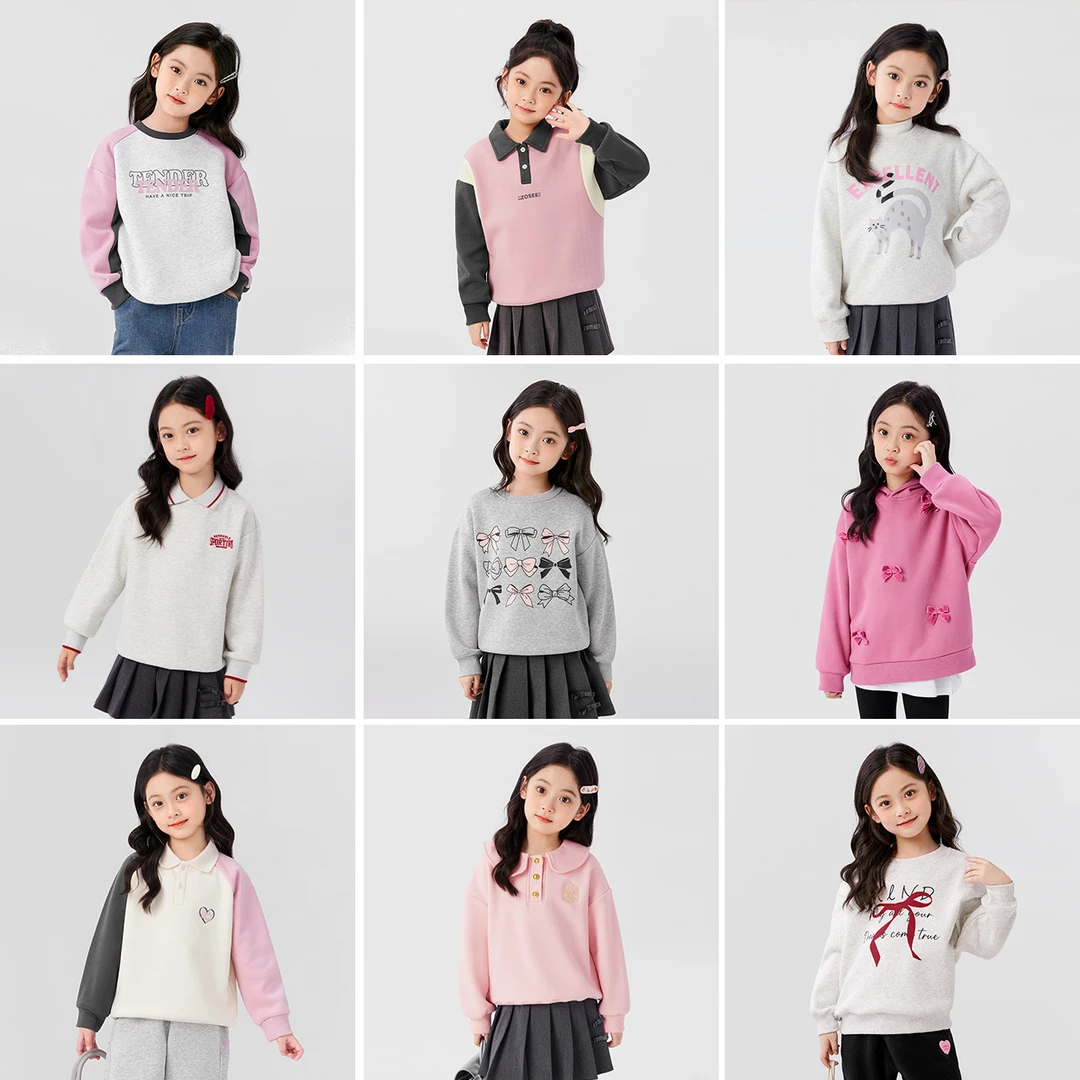 【年终清仓】左西女童卫衣冬装插肩袖童装上衣加绒保暖打底圆领