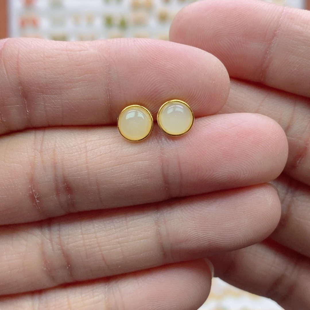 和田玉银S925镶嵌耳饰