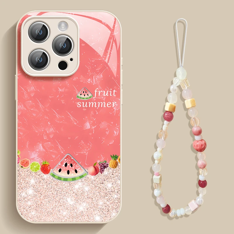 夏日闪粉西瓜适用苹果15/16pro手机壳iphone13/15promax带挂链14p