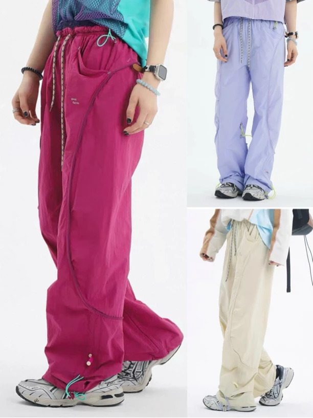 【醒醒专属】山系户外情侣款靓色系伞兵裤阔腿宽松直筒裤火龙果配色